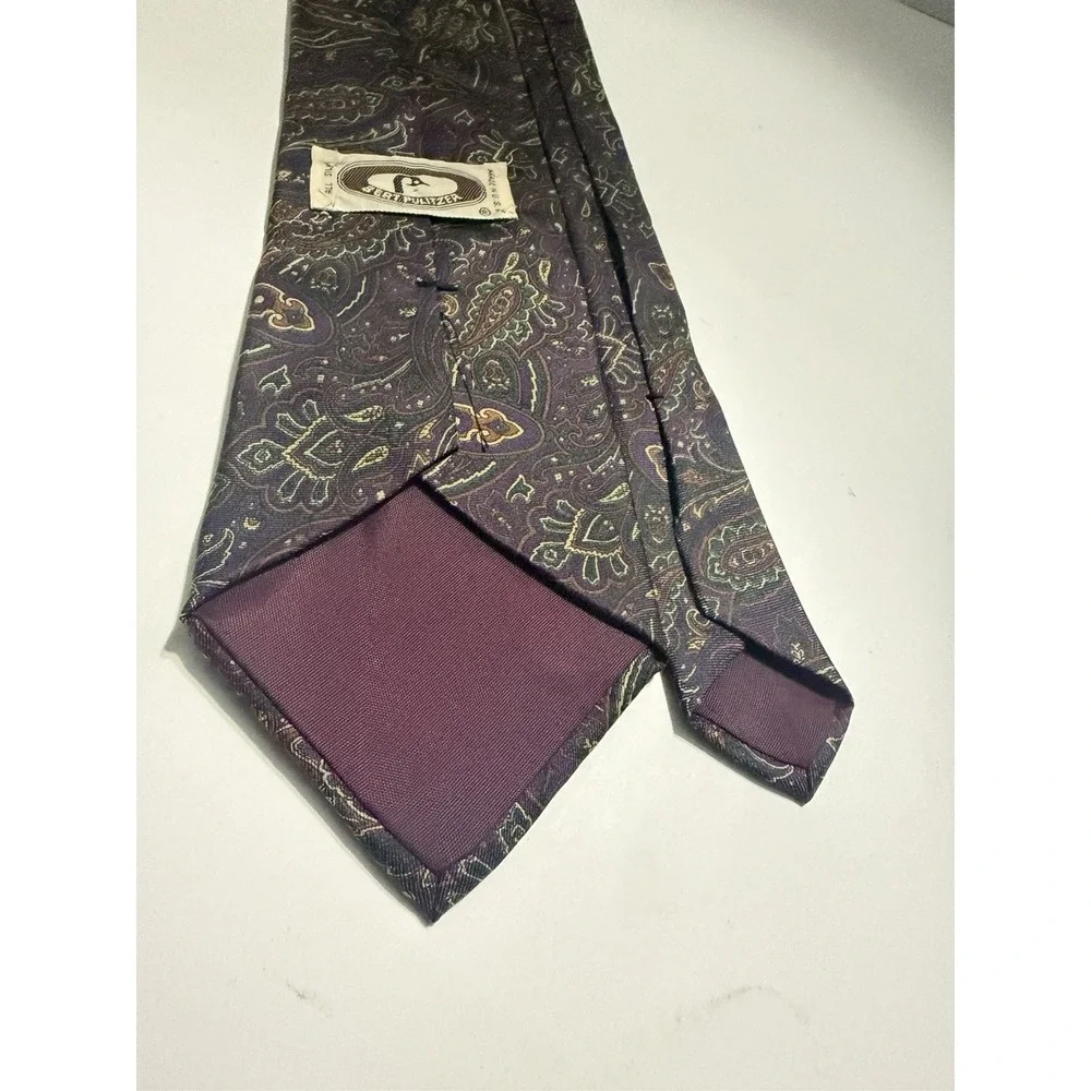Bert Pulitzer Mens Silk Tie Purple Green Gold Paisley USA Classic Necktie